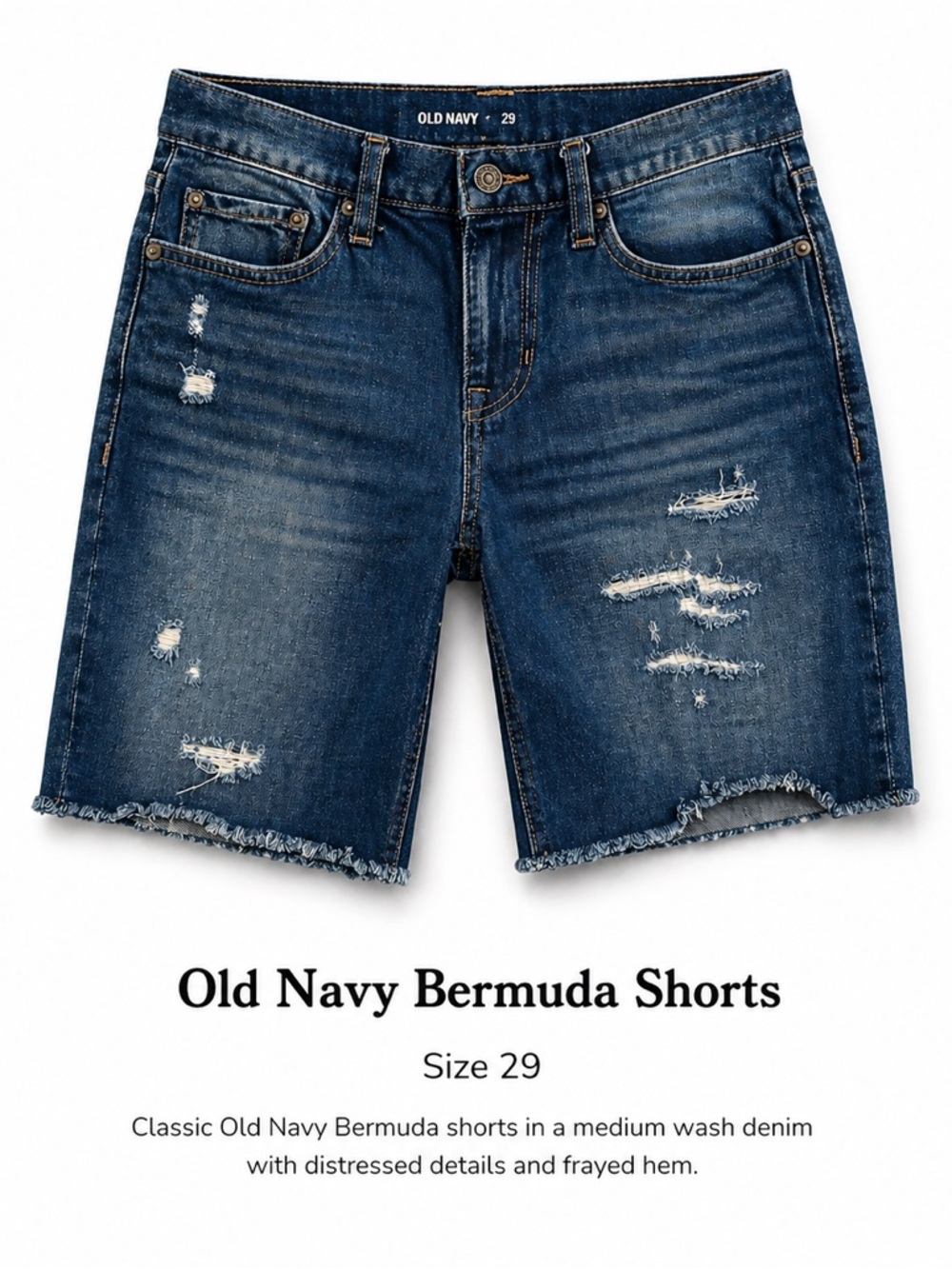 Old Navy Slim Built In Flex Bermuda Shorts Suze 29 Distressed Denim Mid Rise
